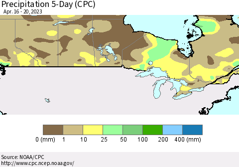 Canada Precipitation 5-Day (CPC) Thematic Map For 4/16/2023 - 4/20/2023