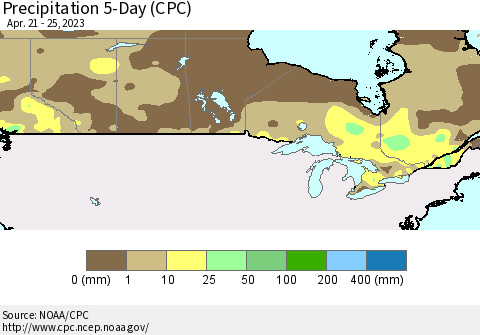Canada Precipitation 5-Day (CPC) Thematic Map For 4/21/2023 - 4/25/2023