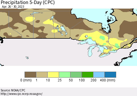 Canada Precipitation 5-Day (CPC) Thematic Map For 4/26/2023 - 4/30/2023