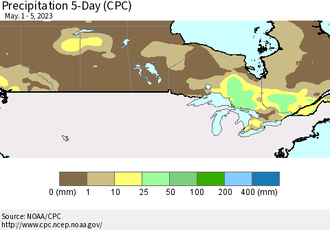 Canada Precipitation 5-Day (CPC) Thematic Map For 5/1/2023 - 5/5/2023