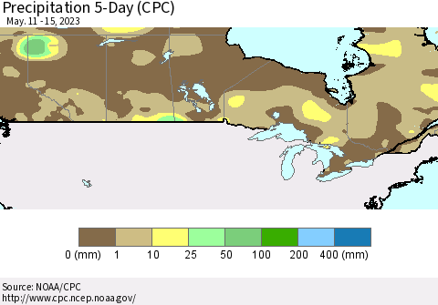 Canada Precipitation 5-Day (CPC) Thematic Map For 5/11/2023 - 5/15/2023