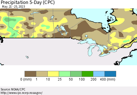 Canada Precipitation 5-Day (CPC) Thematic Map For 5/21/2023 - 5/25/2023