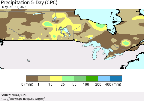 Canada Precipitation 5-Day (CPC) Thematic Map For 5/26/2023 - 5/31/2023