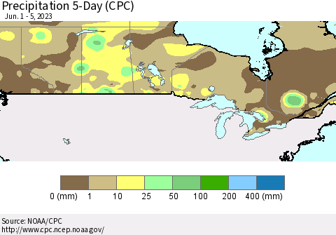 Canada Precipitation 5-Day (CPC) Thematic Map For 6/1/2023 - 6/5/2023