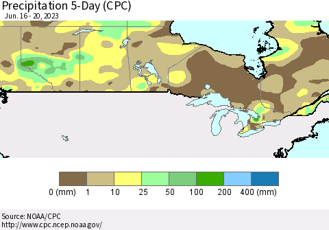 Canada Precipitation 5-Day (CPC) Thematic Map For 6/16/2023 - 6/20/2023