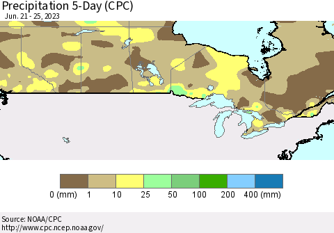 Canada Precipitation 5-Day (CPC) Thematic Map For 6/21/2023 - 6/25/2023