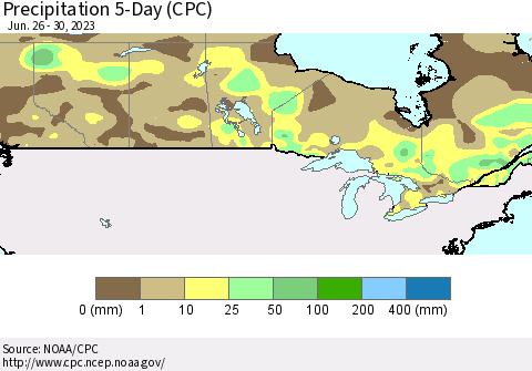 Canada Precipitation 5-Day (CPC) Thematic Map For 6/26/2023 - 6/30/2023