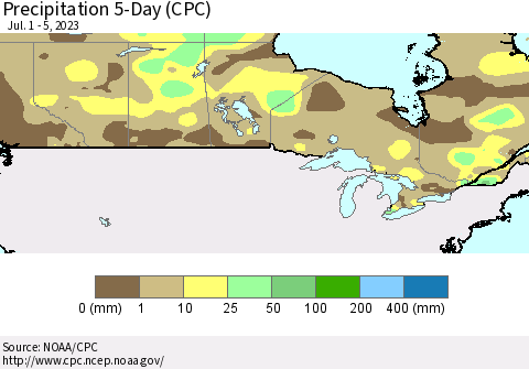 Canada Precipitation 5-Day (CPC) Thematic Map For 7/1/2023 - 7/5/2023