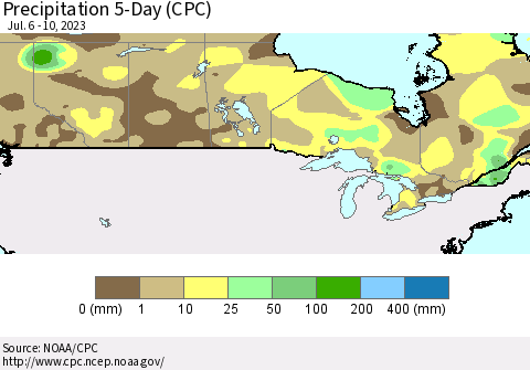 Canada Precipitation 5-Day (CPC) Thematic Map For 7/6/2023 - 7/10/2023