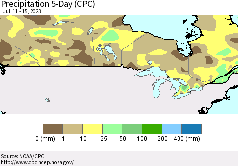 Canada Precipitation 5-Day (CPC) Thematic Map For 7/11/2023 - 7/15/2023