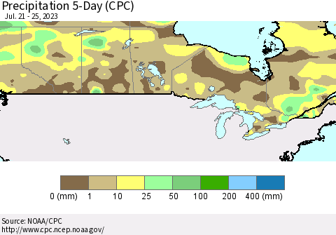 Canada Precipitation 5-Day (CPC) Thematic Map For 7/21/2023 - 7/25/2023
