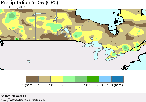 Canada Precipitation 5-Day (CPC) Thematic Map For 7/26/2023 - 7/31/2023
