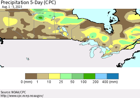 Canada Precipitation 5-Day (CPC) Thematic Map For 8/1/2023 - 8/5/2023