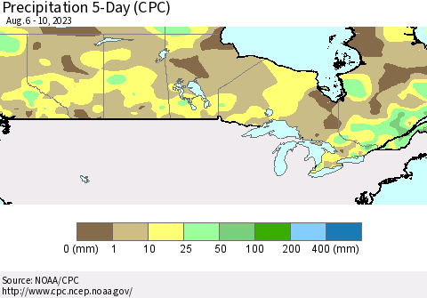 Canada Precipitation 5-Day (CPC) Thematic Map For 8/6/2023 - 8/10/2023