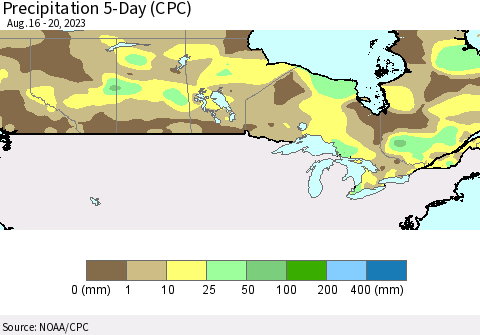 Canada Precipitation 5-Day (CPC) Thematic Map For 8/16/2023 - 8/20/2023