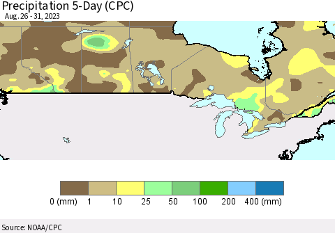 Canada Precipitation 5-Day (CPC) Thematic Map For 8/26/2023 - 8/31/2023