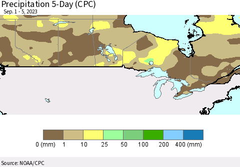 Canada Precipitation 5-Day (CPC) Thematic Map For 9/1/2023 - 9/5/2023