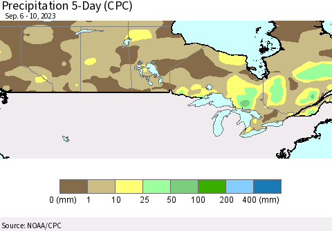 Canada Precipitation 5-Day (CPC) Thematic Map For 9/6/2023 - 9/10/2023