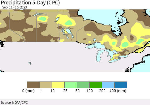 Canada Precipitation 5-Day (CPC) Thematic Map For 9/11/2023 - 9/15/2023