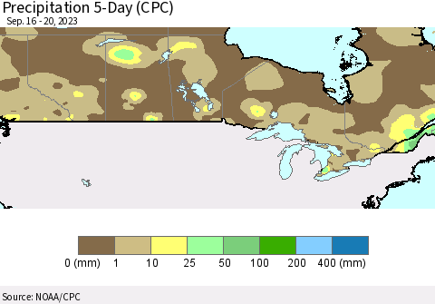 Canada Precipitation 5-Day (CPC) Thematic Map For 9/16/2023 - 9/20/2023