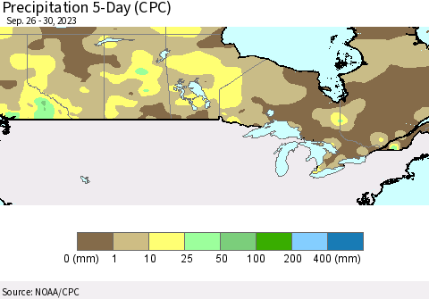 Canada Precipitation 5-Day (CPC) Thematic Map For 9/26/2023 - 9/30/2023
