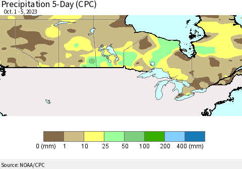 Canada Precipitation 5-Day (CPC) Thematic Map For 10/1/2023 - 10/5/2023