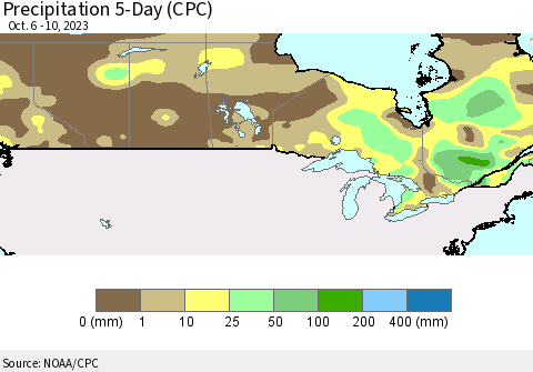 Canada Precipitation 5-Day (CPC) Thematic Map For 10/6/2023 - 10/10/2023