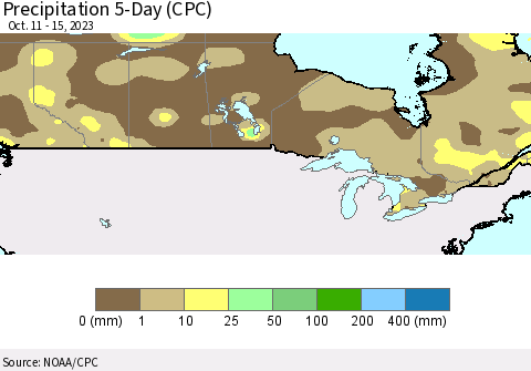 Canada Precipitation 5-Day (CPC) Thematic Map For 10/11/2023 - 10/15/2023