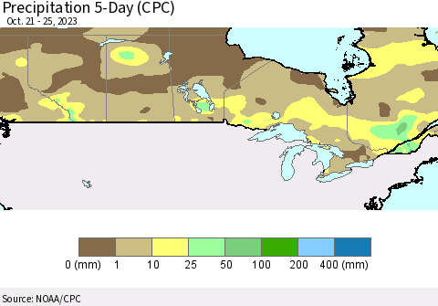Canada Precipitation 5-Day (CPC) Thematic Map For 10/21/2023 - 10/25/2023