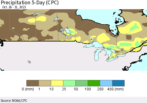 Canada Precipitation 5-Day (CPC) Thematic Map For 10/26/2023 - 10/31/2023