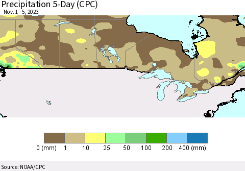 Canada Precipitation 5-Day (CPC) Thematic Map For 11/1/2023 - 11/5/2023