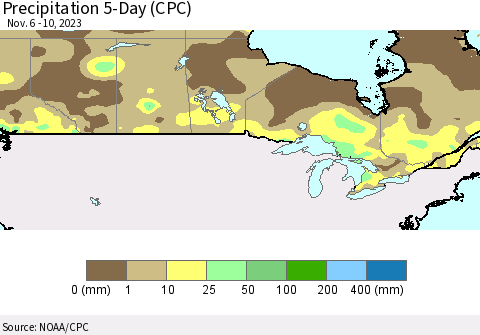 Canada Precipitation 5-Day (CPC) Thematic Map For 11/6/2023 - 11/10/2023