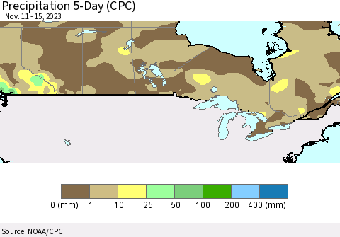 Canada Precipitation 5-Day (CPC) Thematic Map For 11/11/2023 - 11/15/2023
