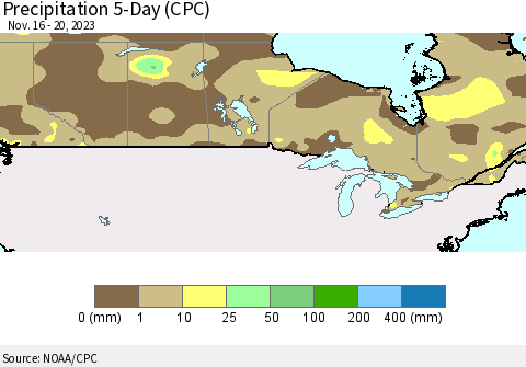 Canada Precipitation 5-Day (CPC) Thematic Map For 11/16/2023 - 11/20/2023