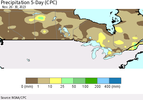 Canada Precipitation 5-Day (CPC) Thematic Map For 11/26/2023 - 11/30/2023