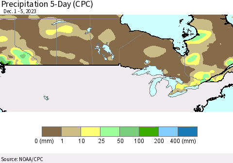 Canada Precipitation 5-Day (CPC) Thematic Map For 12/1/2023 - 12/5/2023