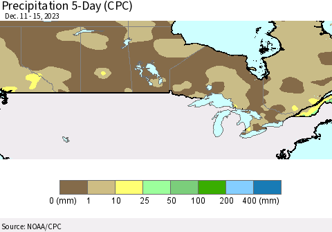 Canada Precipitation 5-Day (CPC) Thematic Map For 12/11/2023 - 12/15/2023