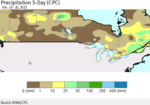 Canada Precipitation 5-Day (CPC) Thematic Map For 12/16/2023 - 12/20/2023