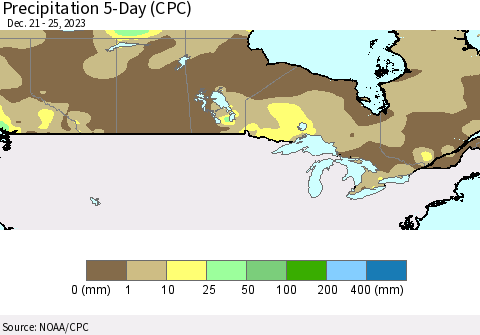 Canada Precipitation 5-Day (CPC) Thematic Map For 12/21/2023 - 12/25/2023