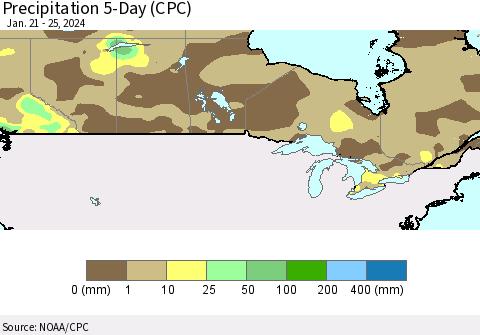 Canada Precipitation 5-Day (CPC) Thematic Map For 1/21/2024 - 1/25/2024