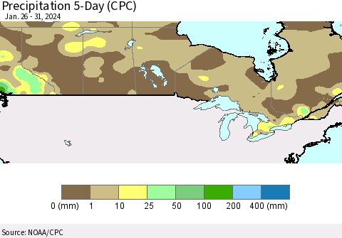 Canada Precipitation 5-Day (CPC) Thematic Map For 1/26/2024 - 1/31/2024
