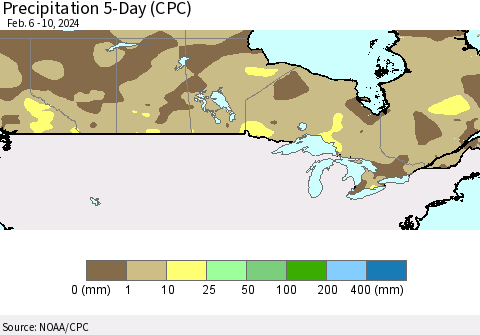 Canada Precipitation 5-Day (CPC) Thematic Map For 2/6/2024 - 2/10/2024