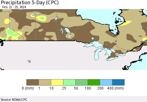 Canada Precipitation 5-Day (CPC) Thematic Map For 2/21/2024 - 2/25/2024