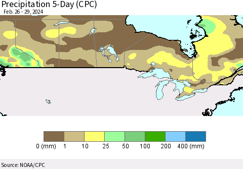 Canada Precipitation 5-Day (CPC) Thematic Map For 2/26/2024 - 2/29/2024