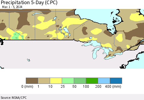 Canada Precipitation 5-Day (CPC) Thematic Map For 3/1/2024 - 3/5/2024