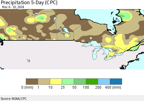 Canada Precipitation 5-Day (CPC) Thematic Map For 3/6/2024 - 3/10/2024