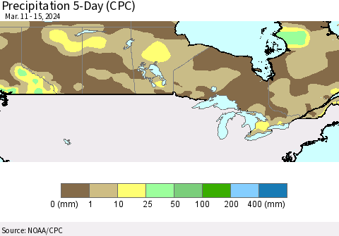Canada Precipitation 5-Day (CPC) Thematic Map For 3/11/2024 - 3/15/2024