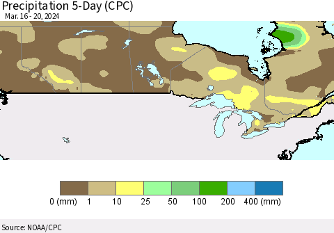 Canada Precipitation 5-Day (CPC) Thematic Map For 3/16/2024 - 3/20/2024