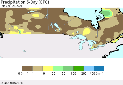 Canada Precipitation 5-Day (CPC) Thematic Map For 3/21/2024 - 3/25/2024