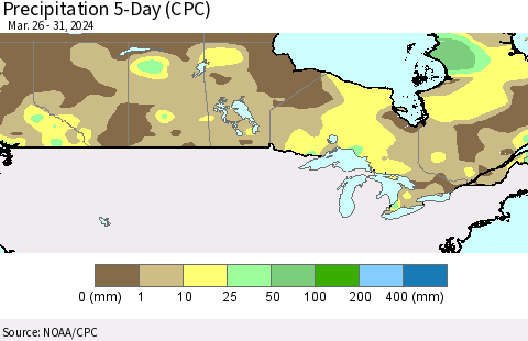 Canada Precipitation 5-Day (CPC) Thematic Map For 3/26/2024 - 3/31/2024